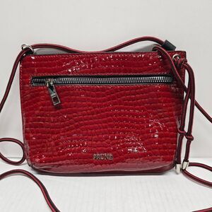 Prune Argentina Bandolera Aurora Red Croco Faux Patent Leather Crossbody Bag